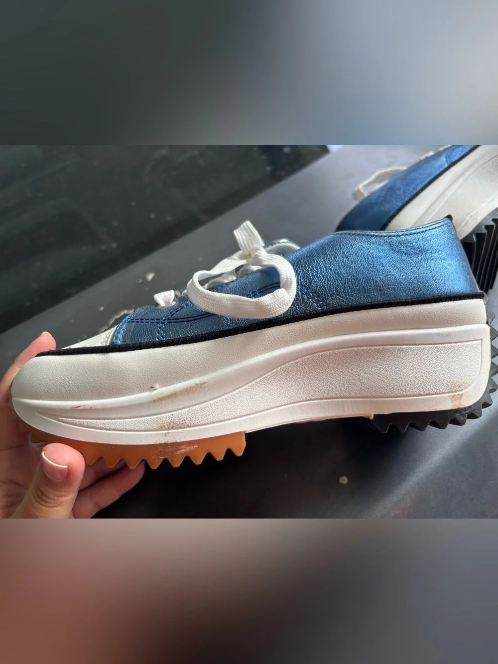 Menina Metallic Blue and White Platform Lace-Up Sneakers Size 8 NWOT